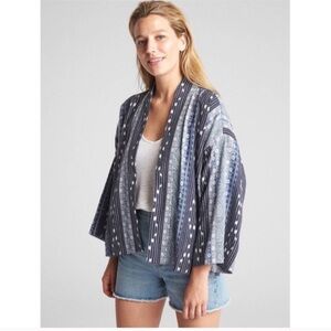 GAP SM Women's Blue Patterned Cotton Open Front Sweater